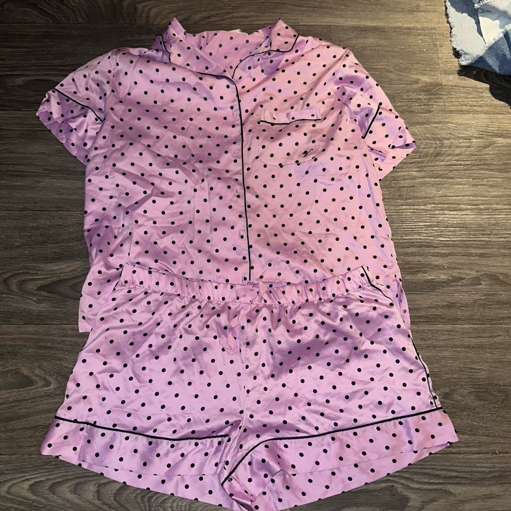 Victoria's Secret Pink and Black Pajama Set with Ruffle Detail